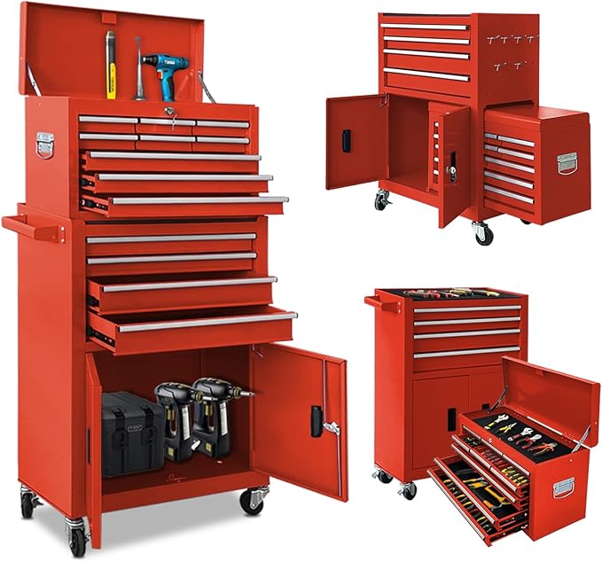 Tool Chest 13-Drawer with Double Door Handle, 2 in 1 Detachable Rolling Tool by TOKUWA