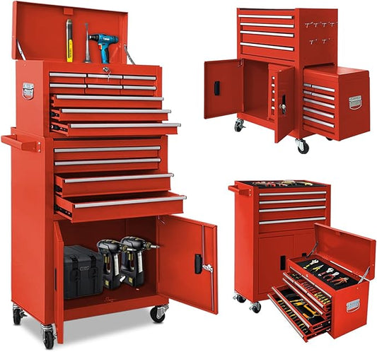Tool Chest 13-Drawer with Double Door Handle, 2 in 1 Detachable Rolling Tool by TOKUWA