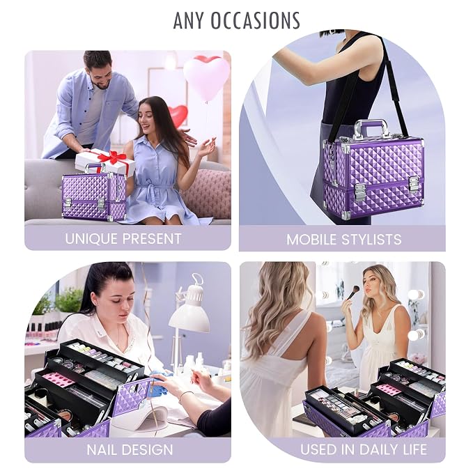 FRENESSA Makeup Train Case Makeup Case 12.6 Inch Large Cosmetic Box Organizer - Image 5