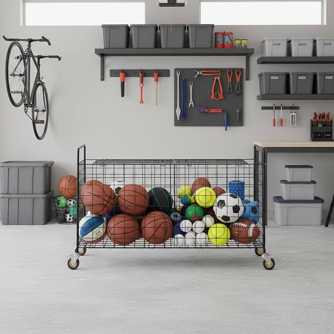 MyGift X-Large Capacity Black Metal Sports Ball and Gym Equipment Storage - Image 7