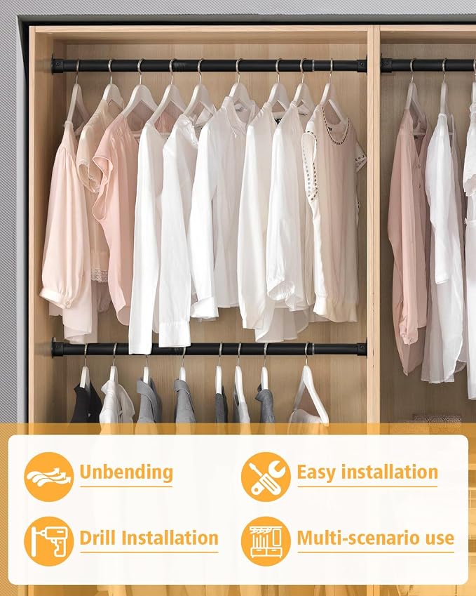 Closet Rod, 17 to 28 Inch Heavy Duty Adjustable Metal Clothing Rack - Image 7