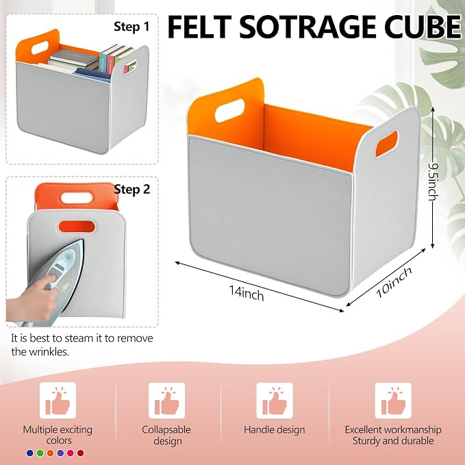 6 Pcs 14x10 Inch Colorful Felt Rectangular Storage Bins Collapsible Storage - Image 3