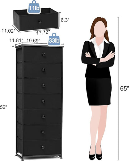 Fabric Dresser for Bedroom, 7-Drawer Tall Vertical Storage Tower | Wooden Top - Image 3