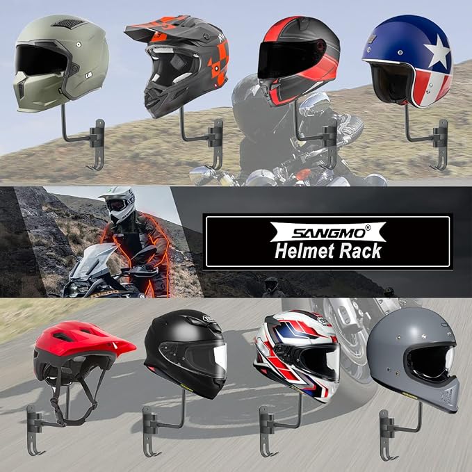 SANGMO Grey 180 Motorcycle Helmet Rack, Rotation Metal Wall Mounted Holder - Image 3
