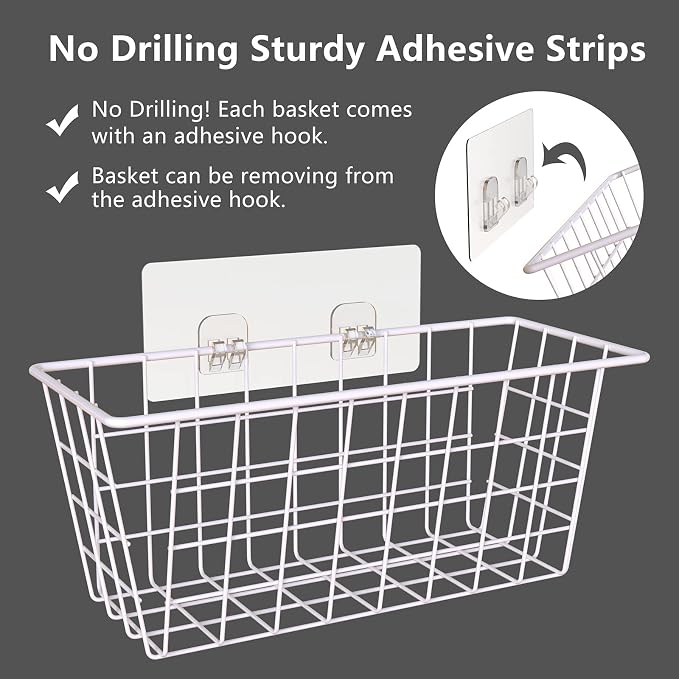 MaraFansie Wall Wire Baskets Adhesive Basket Hanging Kitchen Baskets No Drilling - Image 3