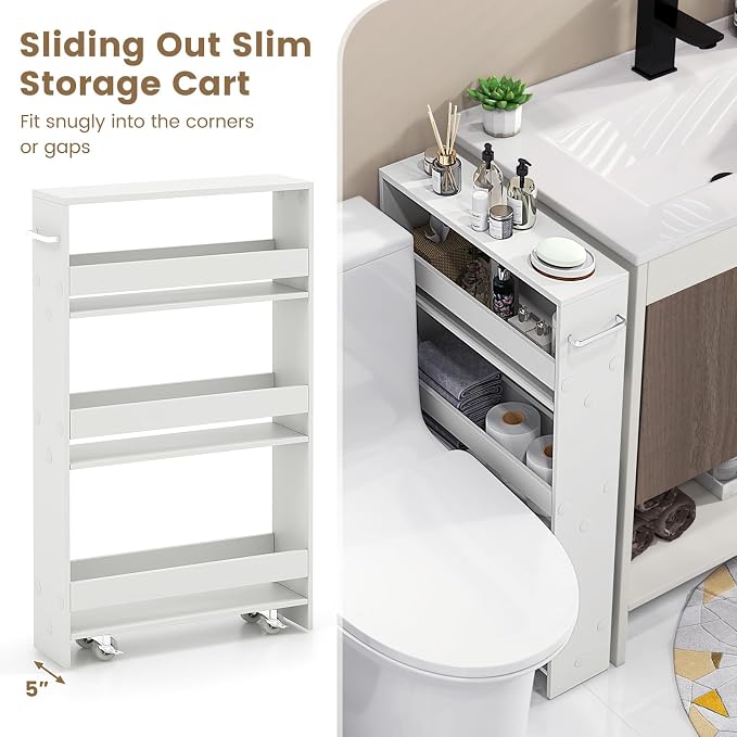 MAT EXPERT Slim Rolling Storage Cart, 4-Tier Freestanding Slim Storage Cart - Image 7