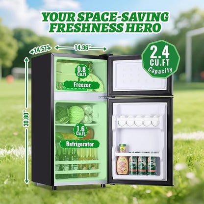 2.4 Cu.ft Mini Fridge with Top Freezer Apartment Size Dual Door Compact - Image 2