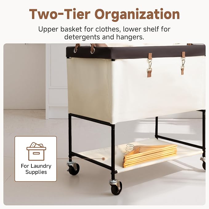 StorageWorks Laundry Cart, 2 Tier Rolling Basket - Image 5