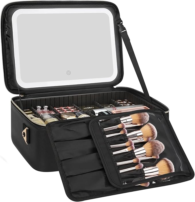 Relavel Travel Makeup Bag With LED Mirror, 16.2" Large Makeup Train Case by Relavel