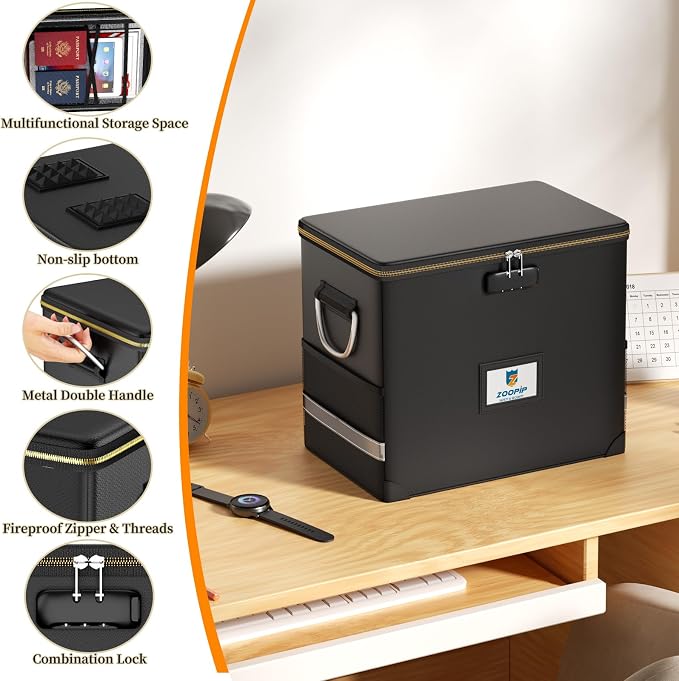 Fireproof File Organizer with Lock, Hard Safe Document Box, Filing Cabinet with - Image 7