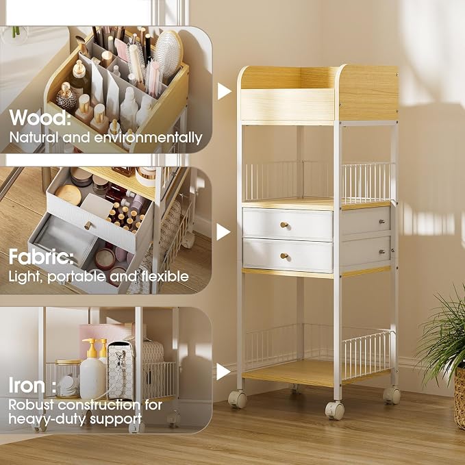 TidyStash Rolling Cart with Drawers 4-Tier Storage Cart with Large Drawers - Image 3