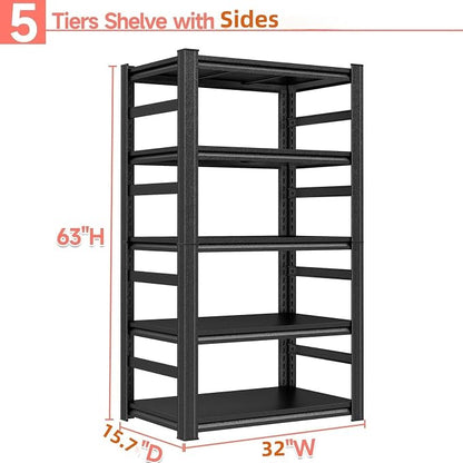 5 Tier Shelving Unit with Sides, Metal Metal Bookshelf, - Image 2