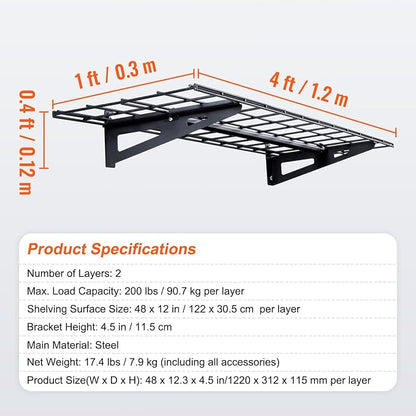 VEVOR Garage Shelving Wall Mounted, 1 x 4 ft Heavy Duty Shelves, 400 lbs Load - Image 3