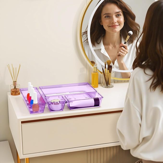 32 PCS Clear Plastic Drawer Organizer Set, 4-Size vanity organizer Trays and - Image 6