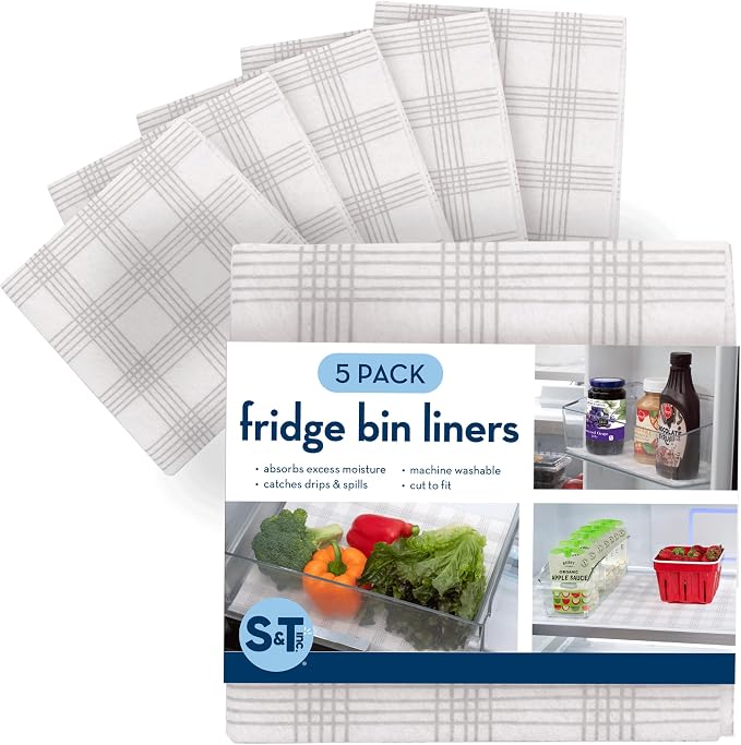 S&T INC. Fridge Liners, 5 Pack, Plaid | Non-Adhesive, Washable and Absorbent by STINC