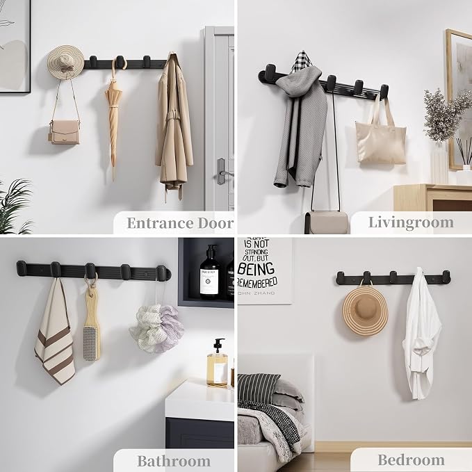 Coat Rack Wall Mount Black, 5 Hooks Rack Metal Coat Hanger Wall - Image 4