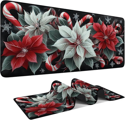 Christmas Flowers Gaming Mouse Pad 35.4"x15.7"Desk Mat Anti-Slip Rubber Base & by ANNAQUEEN