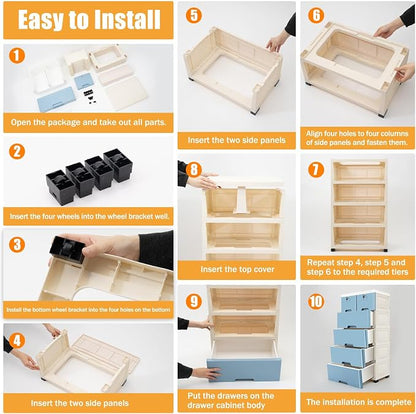 Plastic Storage Drawers with 6 Drawers, Closet Drawers Dresser Organizer Unit - Image 7