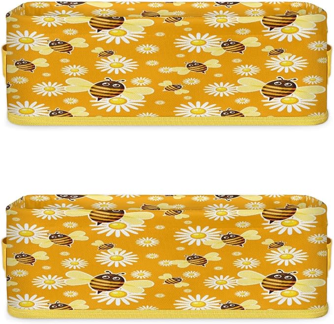 Bee Daisy Cartoon Bathroom Storage Basket, Foldable - Image 8