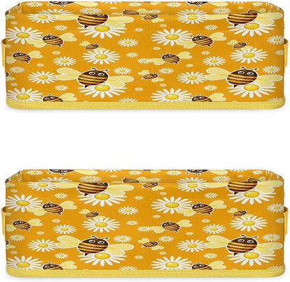 Bee Daisy Cartoon Bathroom Storage Basket, Foldable - Image 8