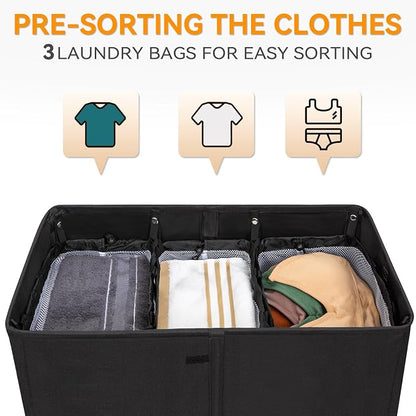 WOWLIVE Laundry Hamper with Lid, 160L Large Laundry Basket 3 Section with - Image 4