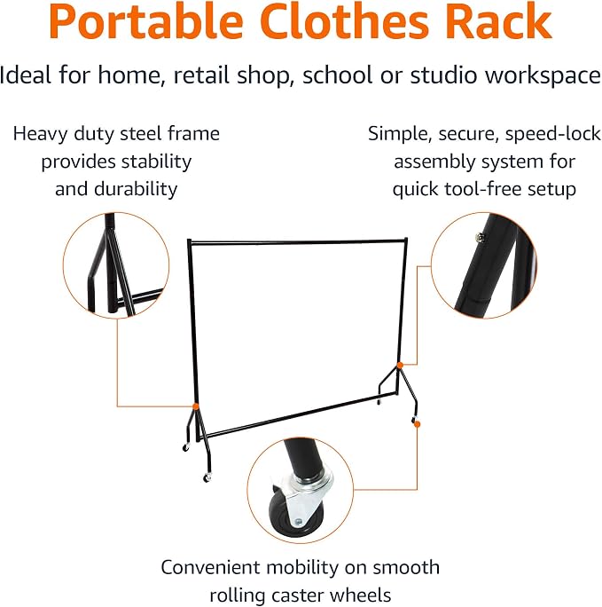 Amazon Basics Heavy Duty Portable Rolling Garment Rack, Hanging Clothes - Image 3