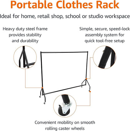 Amazon Basics Heavy Duty Portable Rolling Garment Rack, Hanging Clothes - Image 3