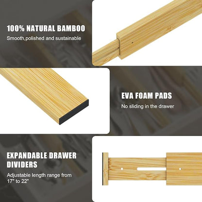 Bamboo Drawer Dividers, 17-22" Adjustable Kitchen Drawer Organizer - Image 7