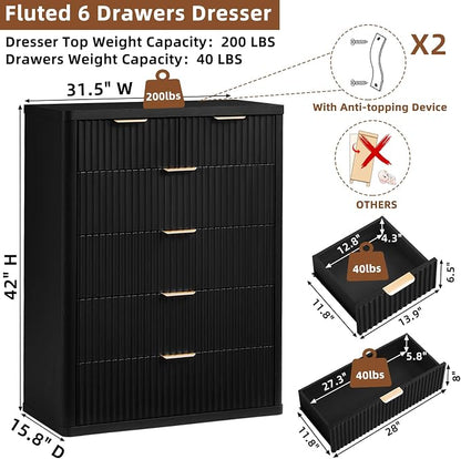 LEYAOYAO Fluted 6 Drawers Dresser - Image 2