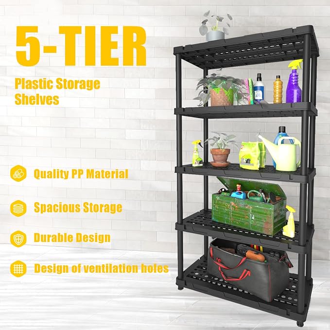 Plastic Storage Shelves, 4/5 Shelving Unit, Heavy Duty Storage Rack, Plastic - Image 5