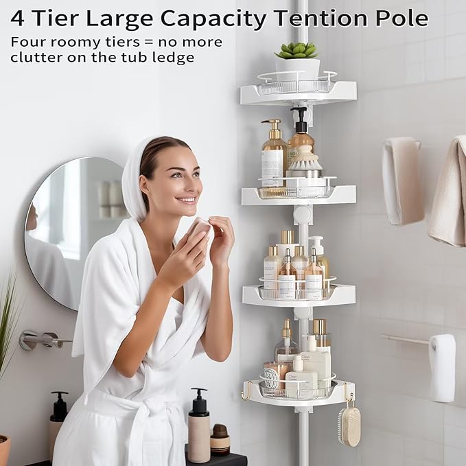 shuang qing 360° Rotating Corner Shower Caddy Tension Pole Organizer - Image 6