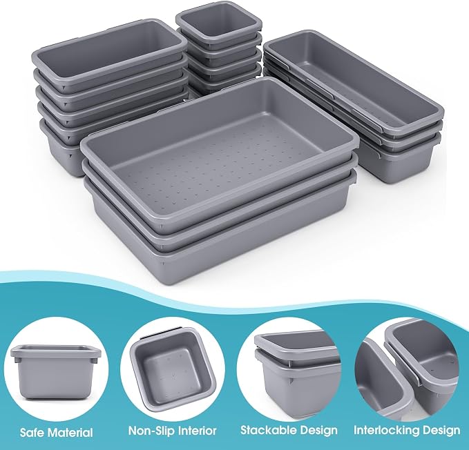16 PCS Drawer Organizer Set, 4 Size Makeup Drawer Divider Organizer - Image 3