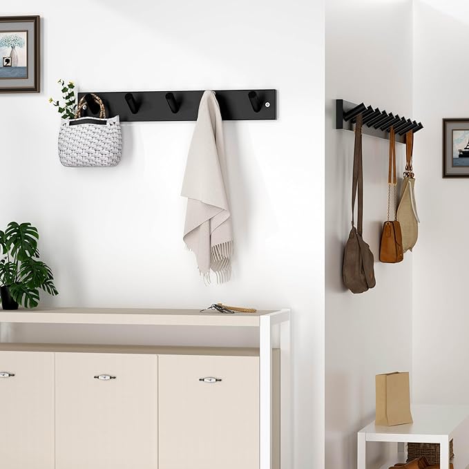SKOLOO Wooden Wall Mounted Coat Rack, 5 Pegs Bamboo Wall Hook - Image 3