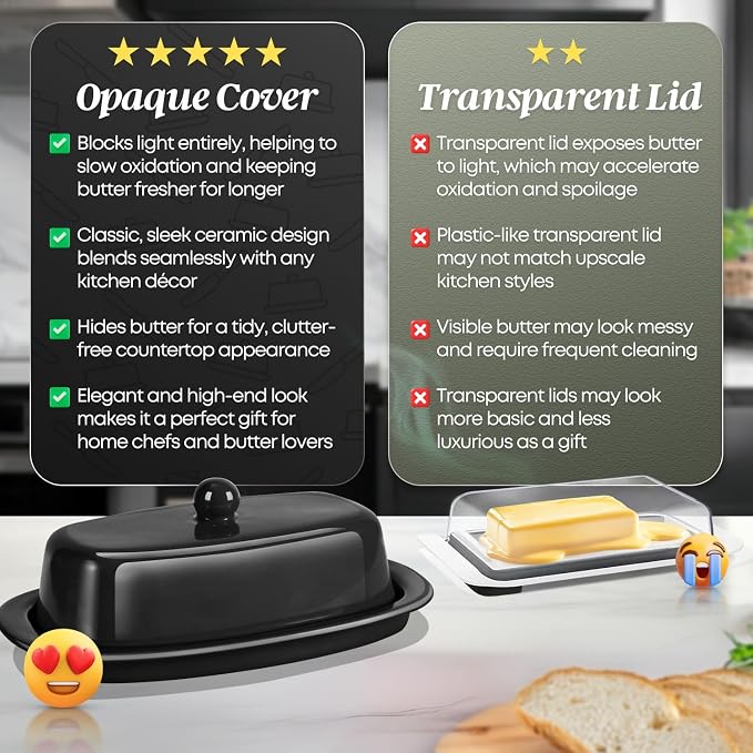 Flexzion Ceramic Black European Butter Dish - Image 4