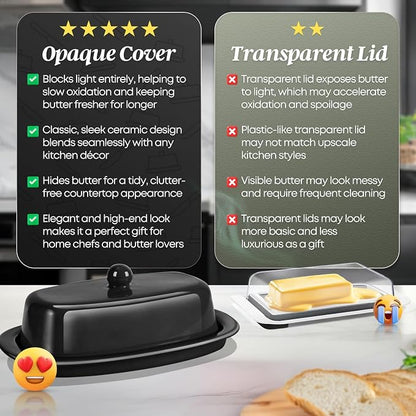 Flexzion Ceramic Black European Butter Dish - Image 4