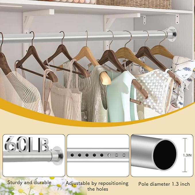 Silver Closet Rod, 17 to 51 Inch, 1.3 Inch Closet Rods - Image 3