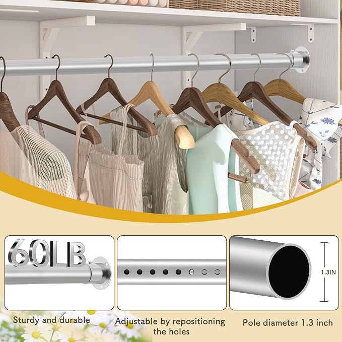 Silver Closet Rod, 17 to 75 Inch, 1.3 Inch Closet Rods - Image 3