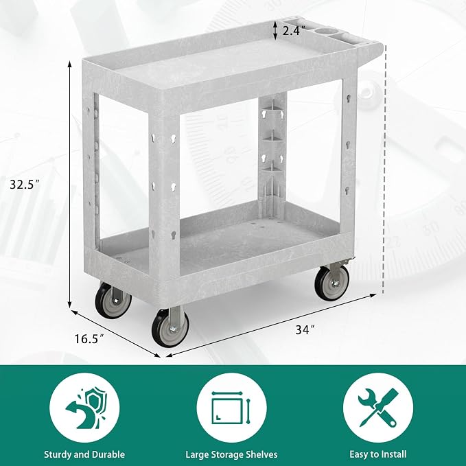 Heavy Duty Utility Rolling Tool Cart, 550 lbs Capacity Plastic Rolling Carts - Image 7