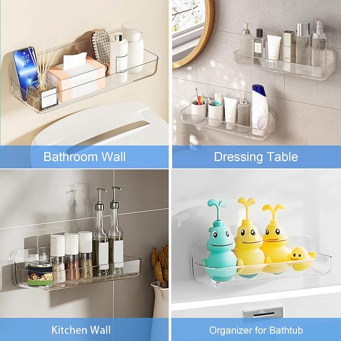 Diesisa Acrylic Wall Mounted Shower Caddy, Adhesive Bathroom Shelves | 4D" x - Image 8