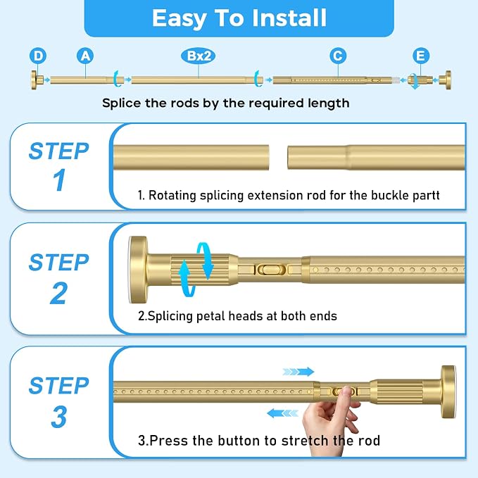 AIZESI 41-182 Inch Heavy Duty Gold Tension Curtain Rod - Image 7
