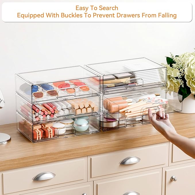 12.2''W Clear Stackable Storage Drawers, 4 Pack Acrylic Drawers, Bathroom - Image 2