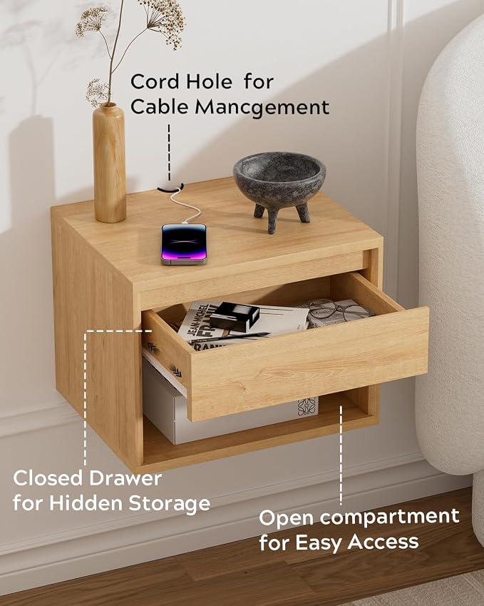 Floating Nightstand Set of 2, Wall Mounted Bedside Table - Image 3
