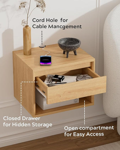 Floating Nightstand Set of 2, Wall Mounted Bedside Table - Image 3