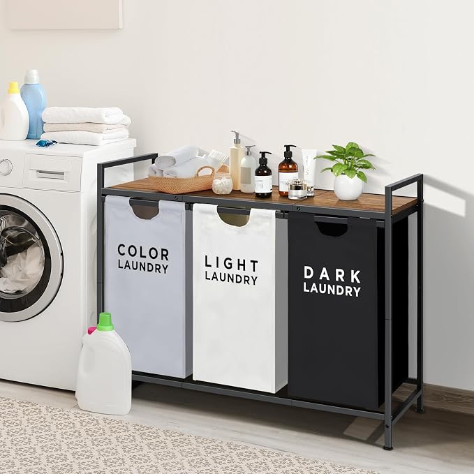 Ollieroo Laundry Hamper, Rolling Laundry Sorter 3 Section, Large Capacity - Image 2