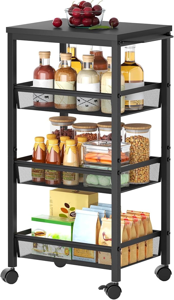Hoctieon Rolling Storage Cart, 4-Tier Wide Panel Rolling Kitchen Storage Cart by Hoctieon