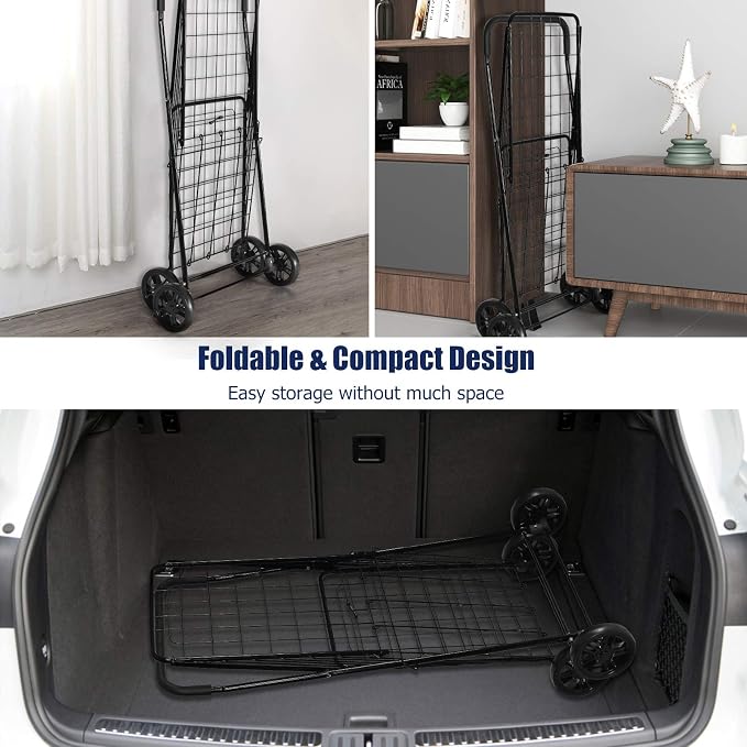 Goplus Shopping Carts for Groceries, Heavy Duty Folding Shopping Cart - Image 5