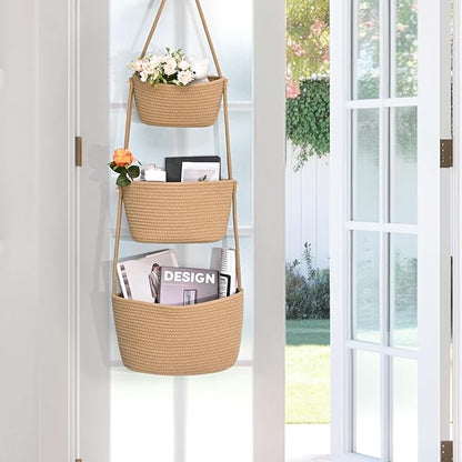 Hanging Basket, 3-Tier Woven Wall Basket - Image 3