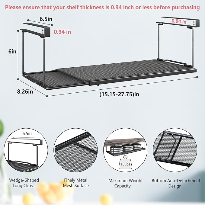 Expandable Under Cabinet Shelf, Extendable Under Shelf Storage - Image 3