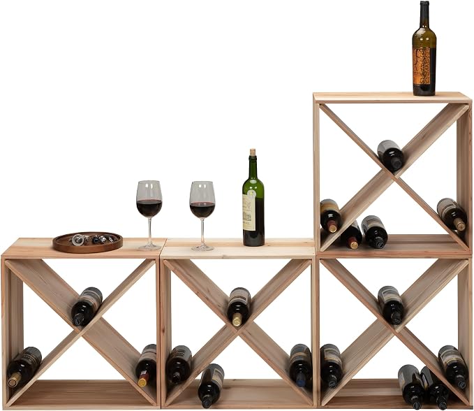 Set of 4 24 Bottle Wine Rack Solid Wood Holder Cube Bar Storage Cellar by Sardoxx