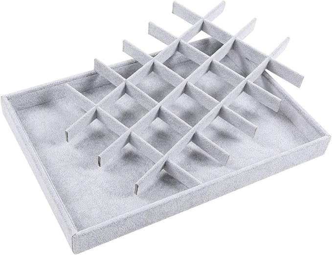 Gray Velvet Stackable 24 Grid Jewelry Tray Showcase Display Organizer Holder - Image 4